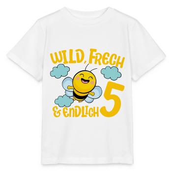 Motif d’anniversaire d’abeille enfin 5 ans fille - T-shirt bio MINI CREATOR Stanley/Stella Enfant - blanc - Devant - Maike (125cm)