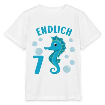 Motif d’anniversaire d’hippocampe 7 ans garçons - T-shirt bio MINI CREATOR Stanley/Stella Enfant - blanc - Devant - Maike (125cm)