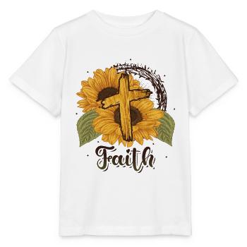 Religiöse Sonnenblumenkreuz christlicher Glaube - Stanley/Stella Kinder T-Shirt MINI CREATOR  - Weiß - Vorne - Maike (125cm)