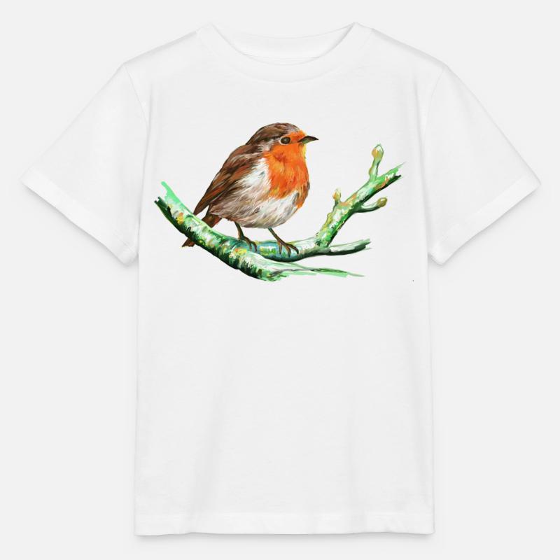 Oiseau - Rouge Gorge - T-shirt bio MINI CREATOR Stanley/Stella Enfant - blanc
