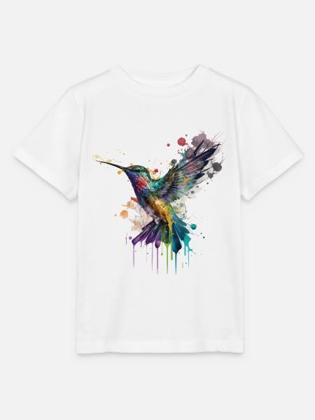 Kolibri Vogel Tier Kunst Aquarell Splash Bunt - Stanley/Stella Kinder T-Shirt MINI CREATOR  - Weiß