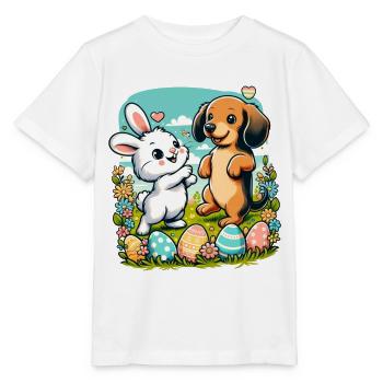 Oster-Hase und Dackel feiern Ostern - Stanley/Stella Kinder T-Shirt MINI CREATOR  - Weiß - Vorne - Maike (125cm)