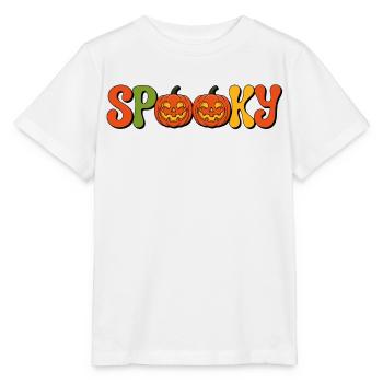Spooky Kürbis Schriftzug - Stanley/Stella Kinder T-Shirt MINI CREATOR  - Weiß - Vorne - Maike (125cm)