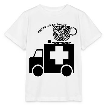 Kaffee, Rettung in Sicht. Rettungswagen-Kaffee - Stanley/Stella Kinder T-Shirt MINI CREATOR  - Weiß - Vorne - Maike (125cm)