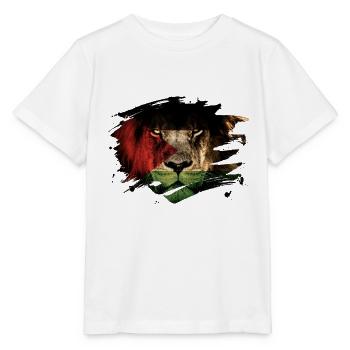 Palästina-Löwe-Markierungsfahnen-Lack-Spritzer - Stanley/Stella Kinder T-Shirt MINI CREATOR  - Weiß - Vorne - Maike (125cm)