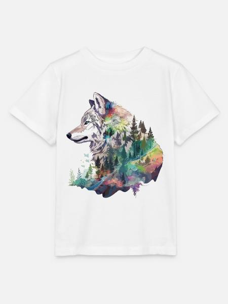 Wolf Wolfskopf Natur Wildnis Wald Bäume Kunst - Stanley/Stella Kinder T-Shirt MINI CREATOR - Weiß