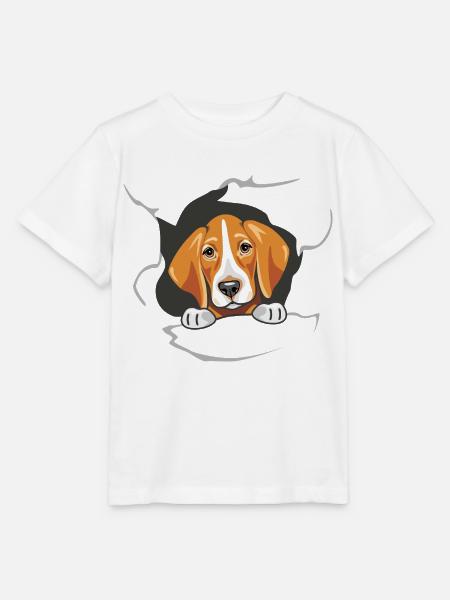Foxhound guckt durch zerrissenes Papier - Stanley/Stella Kinder T-Shirt MINI CREATOR - Weiß