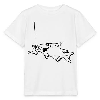 essen fressen hunger wurm haken angelhaken schnur - Stanley/Stella Kinder T-Shirt MINI CREATOR  - Weiß - Vorne - Maike (125cm)