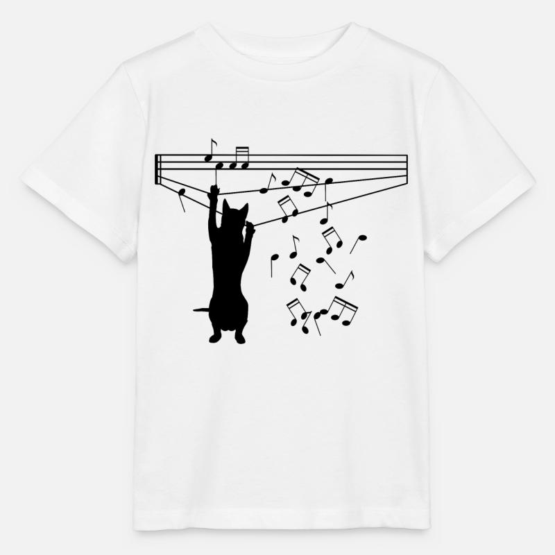 Cat plays with notes - Stanley/Stella MINI CREATOR Kids’ T-Shirt - white