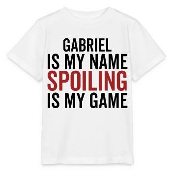 Gabriel est mon nom Spoiler est mon jeu - T-shirt bio MINI CREATOR Stanley/Stella Enfant - blanc - Devant - Maike (125cm)