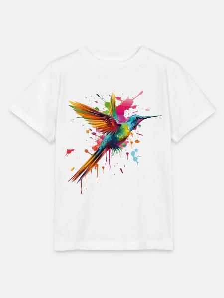 Kolibri Vogel Tier Kunst Aquarell Splash Bunt - Stanley/Stella Kinder T-Shirt MINI CREATOR  - Weiß