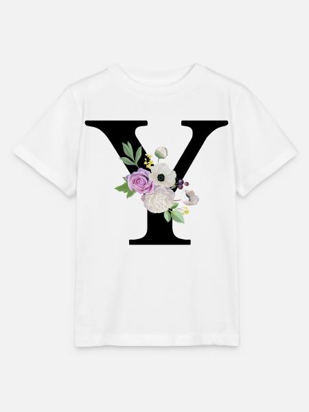 Lila Blumenbuchstabe y - Stanley/Stella Kinder T-Shirt MINI CREATOR - Weiß