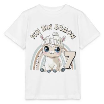 7ème anniversaire Alpaga Lama Arc-en-ciel Mignon Mignon - T-shirt bio MINI CREATOR Stanley/Stella Enfant - blanc - Devant - Maike (125cm)