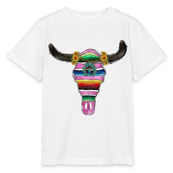 Crâne de taureau de Serape et turquoise - T-shirt bio MINI CREATOR Stanley/Stella Enfant - blanc - Devant - Maike (125cm)