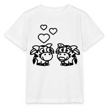 smiley_cows_in_love_1c - Stanley/Stella Kinder-T-shirt MINI CREATOR  - wit - Voor - Maike (125cm)