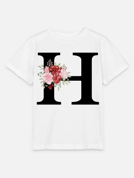 Roter Blumenbuchstabe H - Stanley/Stella Kinder T-Shirt MINI CREATOR  - Weiß