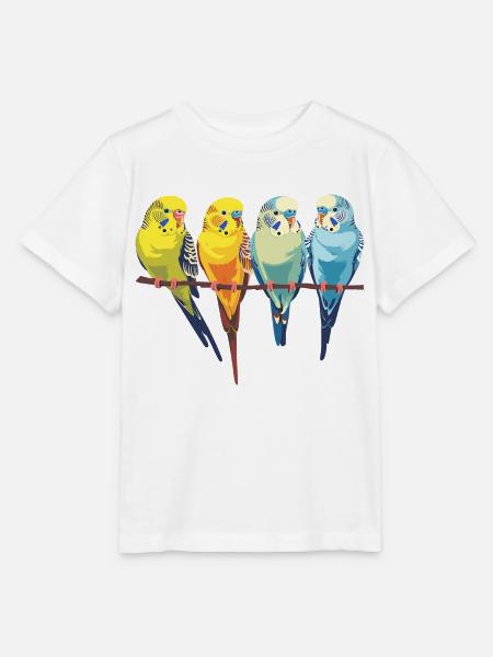 Wellensittich, Wellensittiche auf einer Stange - Stanley/Stella Kinder T-Shirt MINI CREATOR - Weiß
