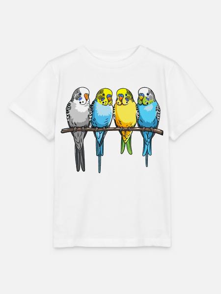 Wellensittich, Wellensittiche auf einer Stange - Stanley/Stella Kinder T-Shirt MINI CREATOR - Weiß