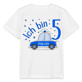 Polizeiauto Ich bin 5 Geburtstag Blau - Stanley/Stella Kinder T-Shirt MINI CREATOR  - Weiß - Vorne - Maike (125cm)