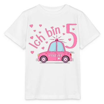 Polizeiauto Ich bin 5 Geburtstag Rosa - Stanley/Stella Kinder T-Shirt MINI CREATOR  - Weiß - Vorne - Maike (125cm)
