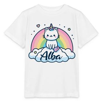 Alba Nom Prénom Licorne Chat - T-shirt bio MINI CREATOR Stanley/Stella Enfant - blanc - Devant - Maike (125cm)