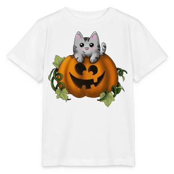 Chat mignon à la citrouille - T-shirt bio MINI CREATOR Stanley/Stella Enfant - blanc - Devant - Maike (125cm)