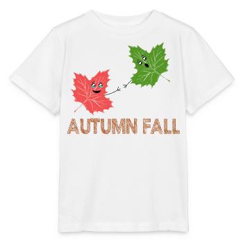 Herbst-Herbst-Lustiges Ahornblatt-Witz-Cartoon-Design - Stanley/Stella Kinder T-Shirt MINI CREATOR  - Weiß - Vorne - Maike (125cm)