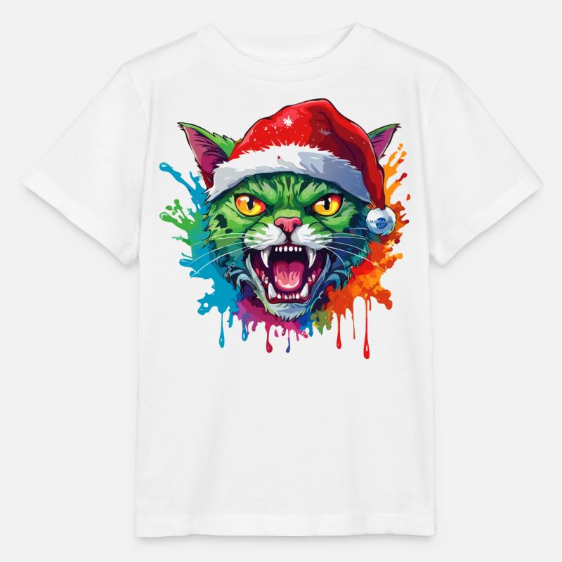 13 gouttes de couleur du Père Noël chat zombie - T-shirt bio MINI CREATOR Stanley/Stella Enfant - blanc