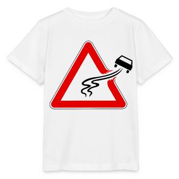 Panneau de signalisation danger de glisser, route glissante - T-shirt bio MINI CREATOR Stanley/Stella Enfant - blanc - Devant - Maike (125cm)