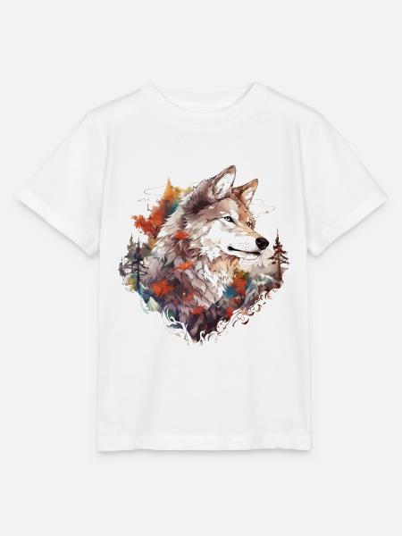 Wolf Wolfskopf Natur Wildnis Wald Bäume Kunst - Stanley/Stella Kinder T-Shirt MINI CREATOR  - Weiß