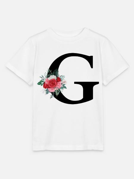 Roter Blumenbuchstabe G - Stanley/Stella Kinder T-Shirt MINI CREATOR  - Weiß