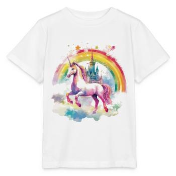 Einhorn Regenbogen Schloss Bunt Magie Fantasie - Stanley/Stella Kinder T-Shirt MINI CREATOR  - Weiß - Vorne - Maike (125cm)
