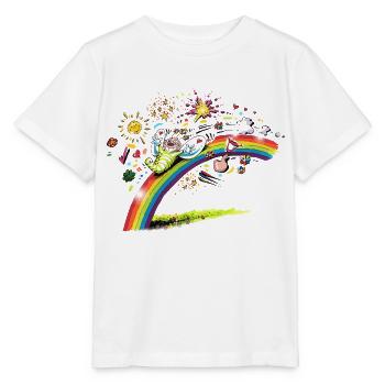 Blühwürmchen auf dem Regenbogen - Stanley/Stella Kinder T-Shirt MINI CREATOR  - Weiß - Vorne - Maike (125cm)