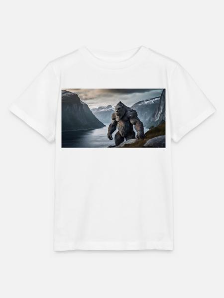 stort troll i Norges fjell monster mørkt - Stanley/Stella MINI CREATOR T-skjorte for barn - hvit