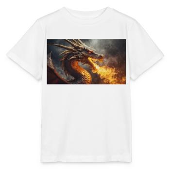 A realistic majestical dark dragon spitting flames - Stanley/Stella MINI CREATOR Kids’ T-Shirt - white - Front - Maike (125cm)