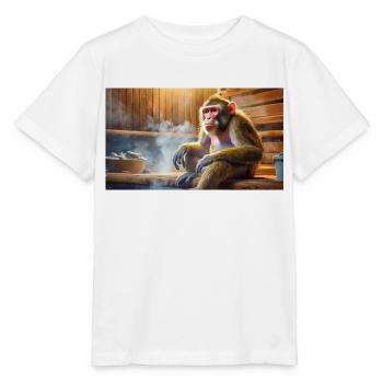 Jeu de mots : expression ambiguë – Affenhitze (chaleur) - T-shirt bio MINI CREATOR Stanley/Stella Enfant - blanc - Devant - Maike (125cm)