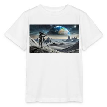 Grauer Außerirdischer auf der Mondoberfläche – Beobachtung der Erde - Stanley/Stella Kinder T-Shirt MINI CREATOR  - Weiß - Vorne - Maike (125cm)