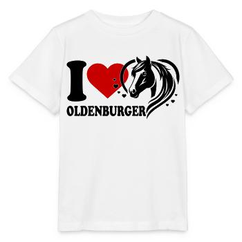 J’adore le cheval Oldenburger - T-shirt bio MINI CREATOR Stanley/Stella Enfant - blanc - Devant - Maike (125cm)