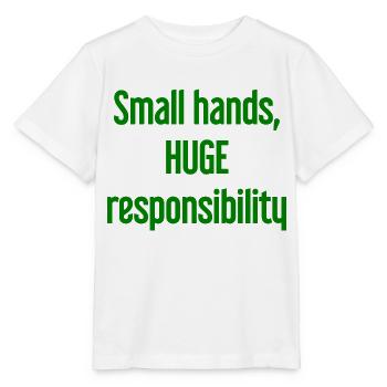 De petites mains, une énorme responsabilité disent les parents - T-shirt bio MINI CREATOR Stanley/Stella Enfant - blanc - Devant - Maike (125cm)