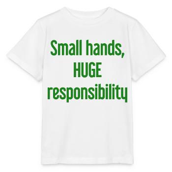 De petites mains, une énorme responsabilité disent les parents - T-shirt bio MINI CREATOR Stanley/Stella Enfant - blanc - Devant - Maike (125cm)