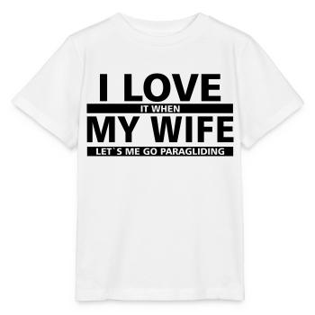 wife paragliding - Stanley/Stella MINI CREATOR Kids’ T-Shirt - white - Front - Maike (125cm)