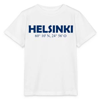 Helsinki Finland - Coordinates Longitude Latitude - Stanley/Stella MINI CREATOR Kids’ T-Shirt - white - Front - Maike (125cm)