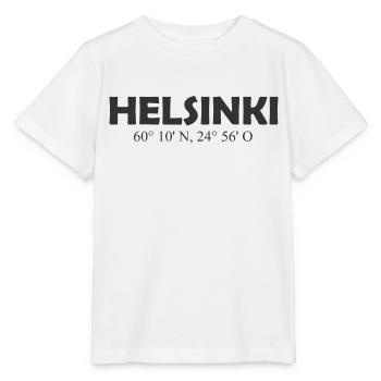 Helsinki, Finlande - Coordonnées Longitude Latitude - T-shirt bio MINI CREATOR Stanley/Stella Enfant - blanc - Devant - Maike (125cm)