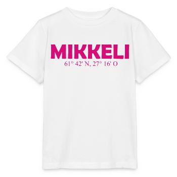 Mikkeli - Finlande - Coordonnées - Longitude - T-shirt bio MINI CREATOR Stanley/Stella Enfant - blanc - Devant - Maike (125cm)