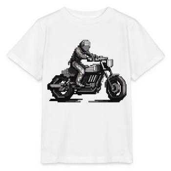 Un motocycliste assis sur sa moto en 8 bits - T-shirt bio MINI CREATOR Stanley/Stella Enfant - blanc - Devant - Maike (125cm)