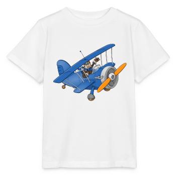 A cheerful pilot in a blue plane. - Stanley/Stella MINI CREATOR Kids’ T-Shirt - white - Front - Maike (125cm)