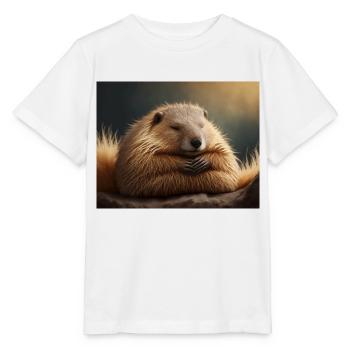 Niedliche Tiere im Winterschlaf – Murmeltier - Stanley/Stella Kinder T-Shirt MINI CREATOR  - Weiß - Vorne - Maike (125cm)