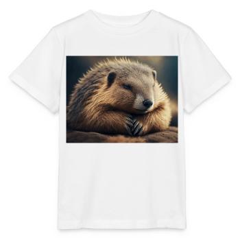 Niedliche Tiere im Winterschlaf – Murmeltier - Stanley/Stella Kinder T-Shirt MINI CREATOR  - Weiß - Vorne - Maike (125cm)