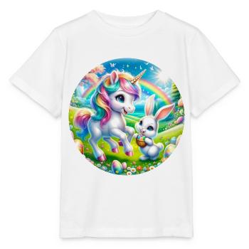 Einhorn mit Osterhasen-Freund - Stanley/Stella Kinder T-Shirt MINI CREATOR  - Weiß - Vorne - Maike (125cm)