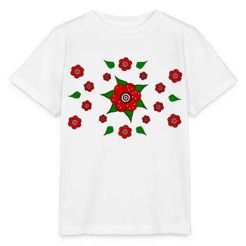 Motif floral rouge - T-shirt bio MINI CREATOR Stanley/Stella Enfant - blanc - Devant - Maike (125cm)